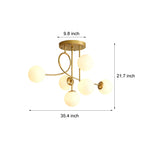 Modern 6-Light Gold/Black Semi-Flush Mount Chandelier with Glass Shade