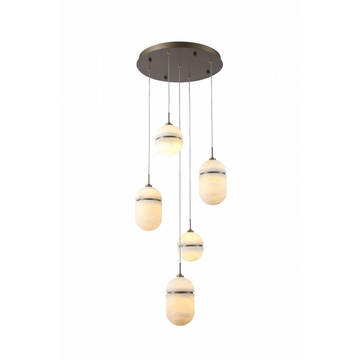 Sedona Five Light Pendant Alabster / Aged Brass