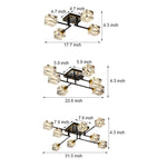 Modern Copper Crystal Cube Semi-Flush Mount Light Fixture, 4/6/8-Light