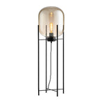 Industrial Standing Metal and Hand-blown Glass Floor Lamp