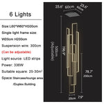 Lavagna | Ultramodern Rectangle Hanging LED Chandelier, Gold, 6 Lights (H196.9"), Cool Light, Non-Dimmable