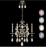 Six-Light Chandelier in Silver Leaf Finish with Multi-Colored Crystal Gems