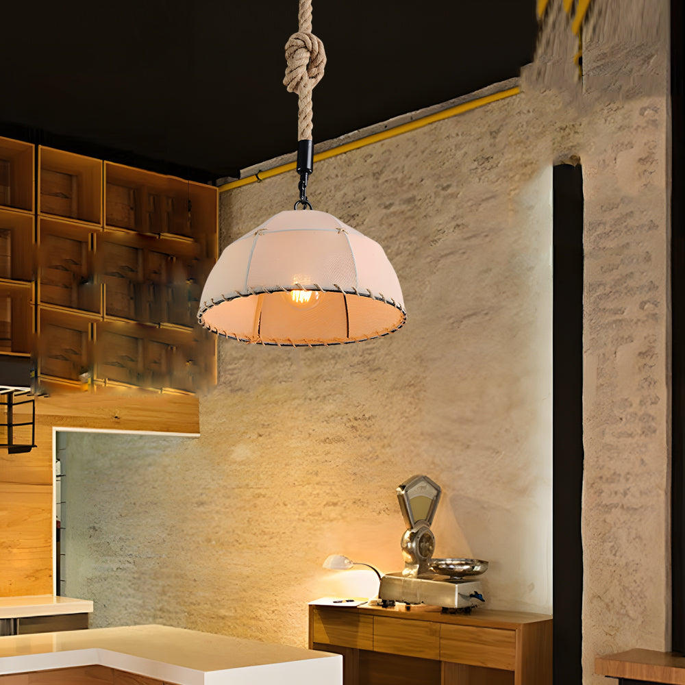 Nostalgic Linen Lampshade Hemp Rope LED American Style Chandelier