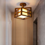 Square Walnut Wooden Frame 1-Light Semi-Flush Mount Ceiling Light