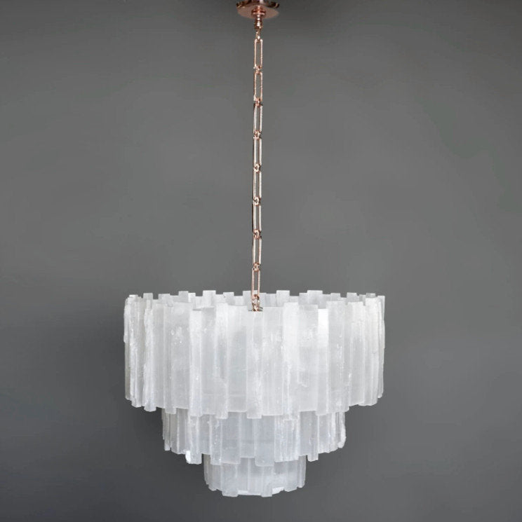 Selenite Chandelier, 3 Tiers, 30" W x 30" H