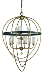 Margaux Chandelier, 9-Light, Brushed Nickel with Polished Nickel, Clear Seedy Glass Cylinder Shade, 35"W (3049 BN/PN 9U40R)