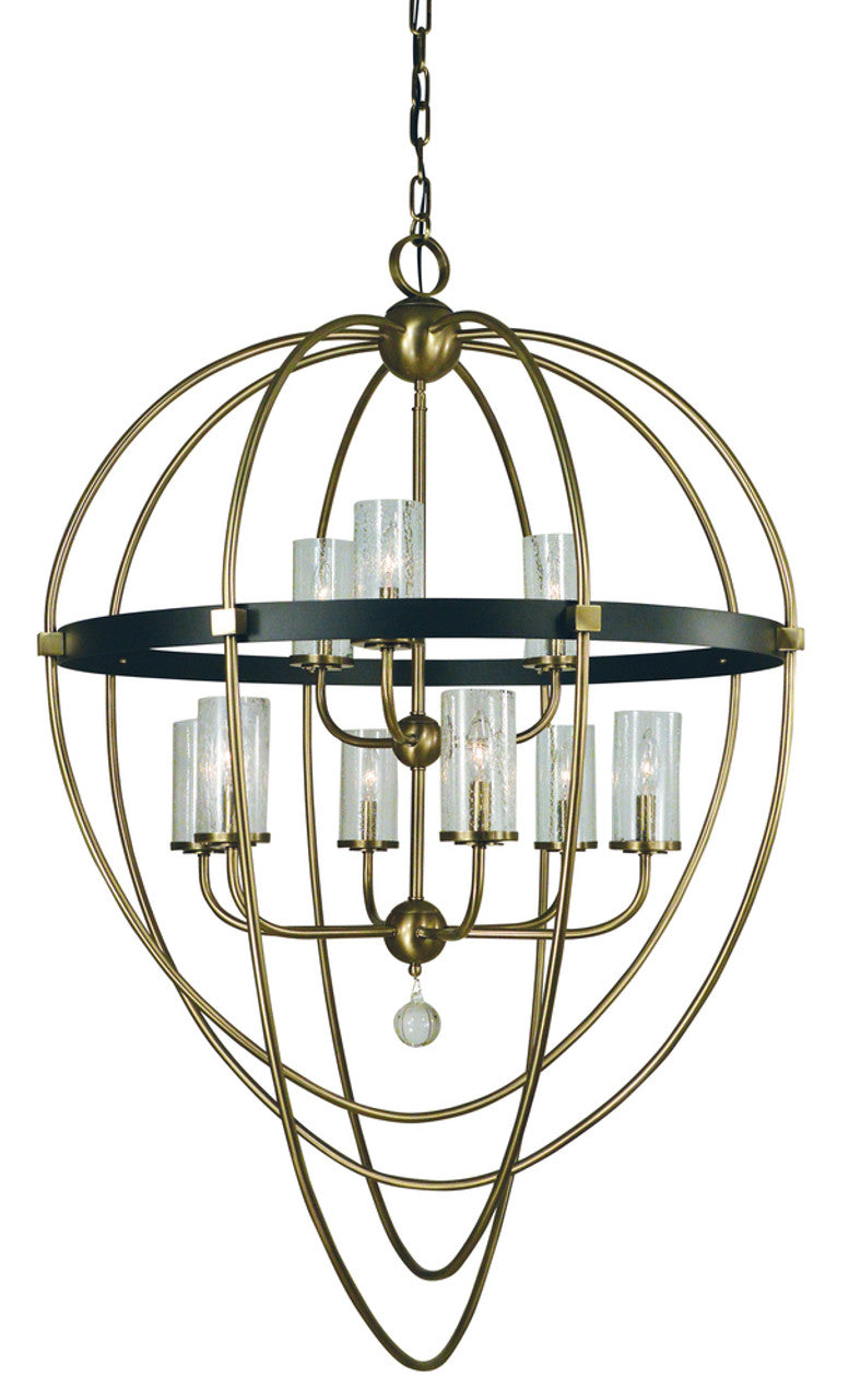 Compass Chandelier, 8-Light, Mahogany Bronze, Clear Seedy Glass Cylinder Shade, 40"W (1078 MB 9M6KW)