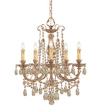 Five-Light Golden Teak Crystal Chandelier