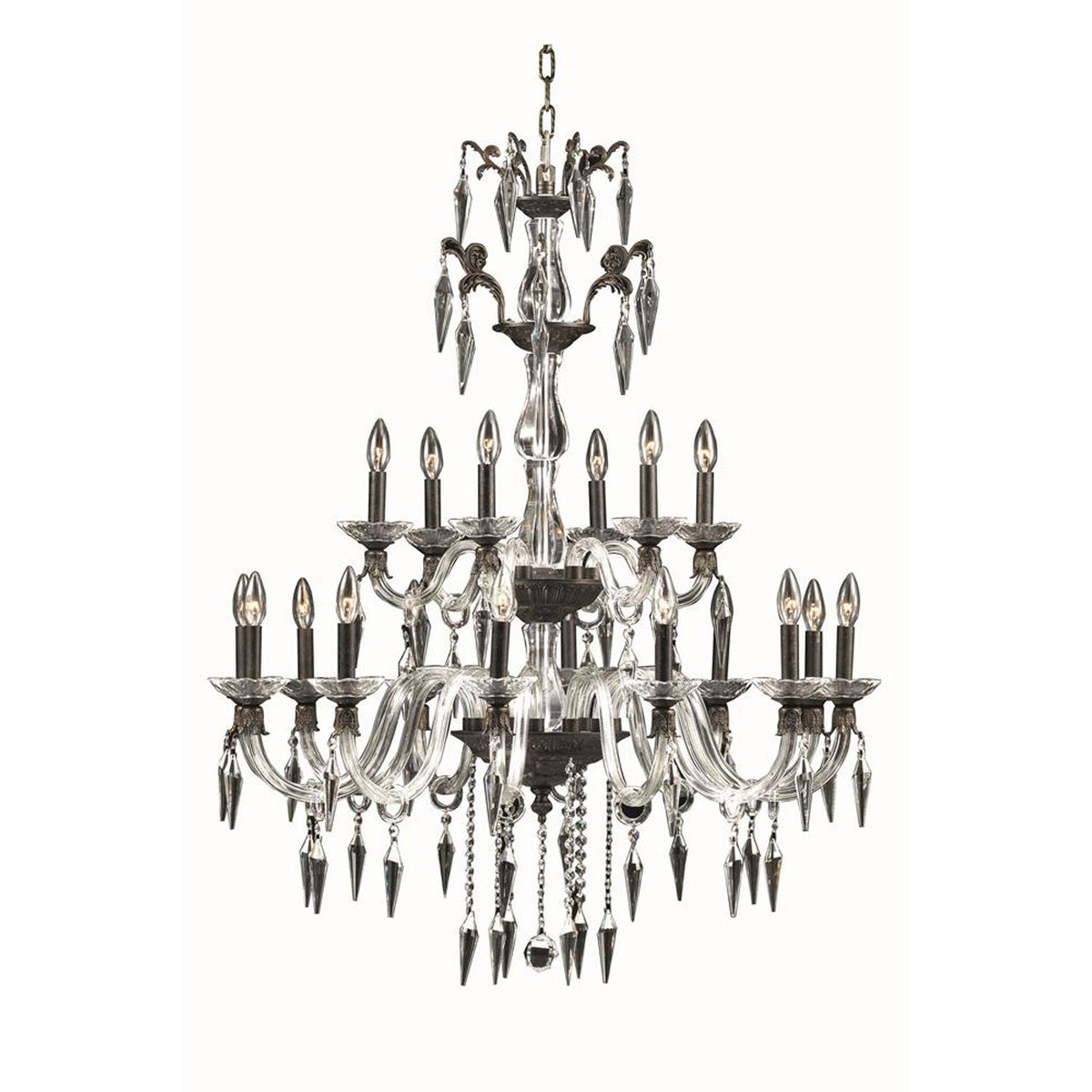 Bronze 18-Light Chandelier with Elegant Cut Crystal
