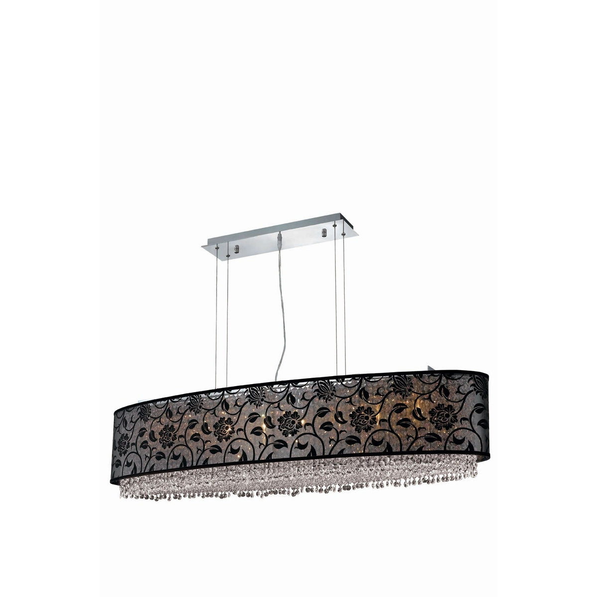 Moda Chrome Eight-Light Black Shade Pendant with Rosaline and Clear Royal Cut Crystal