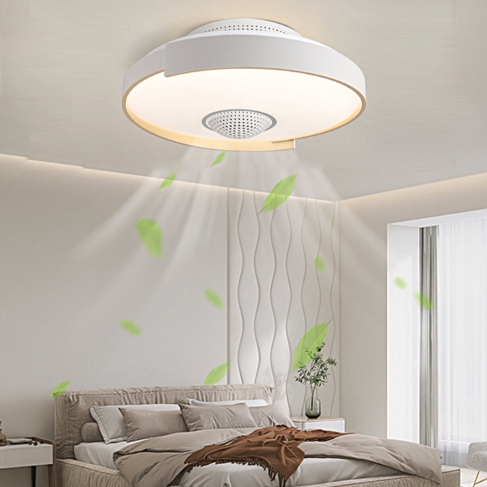 Modern 6-Speed Bladeless Ceiling Fan with Dimmable LED Light- Round