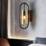 Retro Wood Base Iron Glass Shade LED 3 Step Dimming Nordic Wall Lights