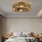 Creative Rattan Iron Timing Industrial Style Inverter Ceiling Fan Lamp