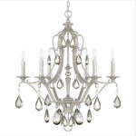 Antique Silver Six-Light Chandelier with Clear and Antique Crystals