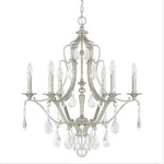 Antique Silver Six-Light Chandelier with Clear Crystals