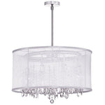 Polished Chrome Eight Light Crystal Pendant with White Organza Drum Shade