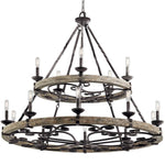 Bailey Street Home - 147-BEL-2013883 - Medieval-style 15-Light Chandelier in Weathered Zinc Finish with 2-Tier Round Steel Frame 44 inches W x 38.75 inches H
