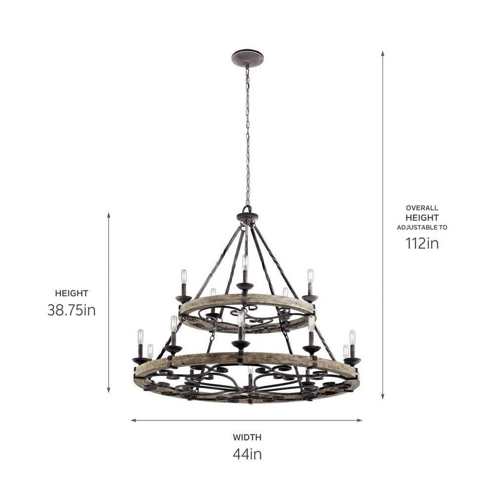 Bailey Street Home - 147-BEL-2013883 - Medieval-style 15-Light Chandelier in Weathered Zinc Finish with 2-Tier Round Steel Frame 44 inches W x 38.75 inches H