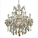 Chrome Thirteen-Light 27-Inch Chandelier with Royal Cut Golden Teak Smoky Crystal