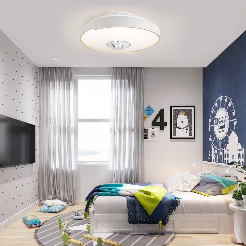 Modern 6-Speed Bladeless Ceiling Fan with Dimmable LED Light- Round