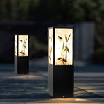 Square Landscape Pattern LED Vintage Solar Outdoor Path Lights Post Lights