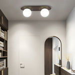 Flush Mounted Walnut Board Ceiling Light with 2/3/4 Milky White Glass Globes