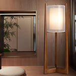 Rustic Japanese-style Wood Standing and Double Shaded LED Floor Lamp