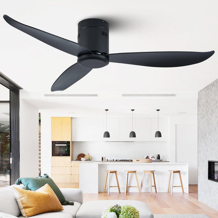 Low Profile Black Flush Mount Ceiling Fan No Light 52"