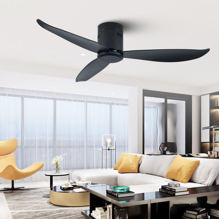 Low Profile Black Flush Mount Ceiling Fan No Light 52"