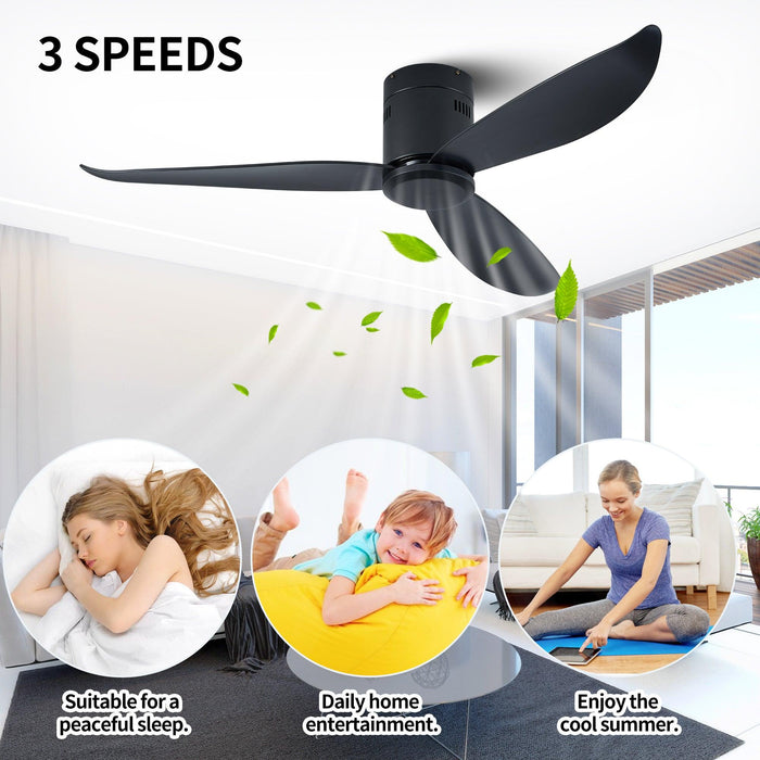 Low Profile Black Flush Mount Ceiling Fan No Light 52"