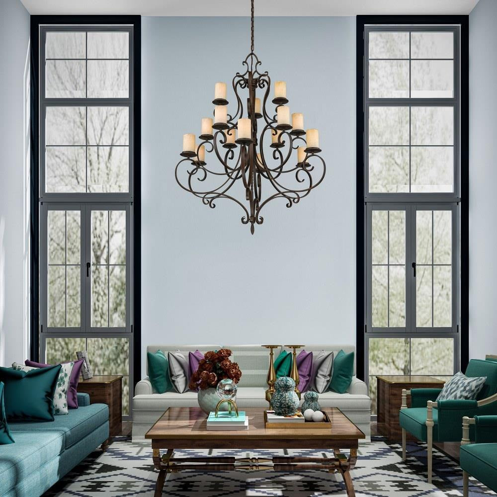Bailey Street Home - 218-BEL-1261047 - Farnhill Close - 15 Light Chandelier in French Country Style - 42 Inches wide by 52.5 Inches high