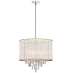 Six Light Crystal Pendant with Oyster Organza Drum Shade
