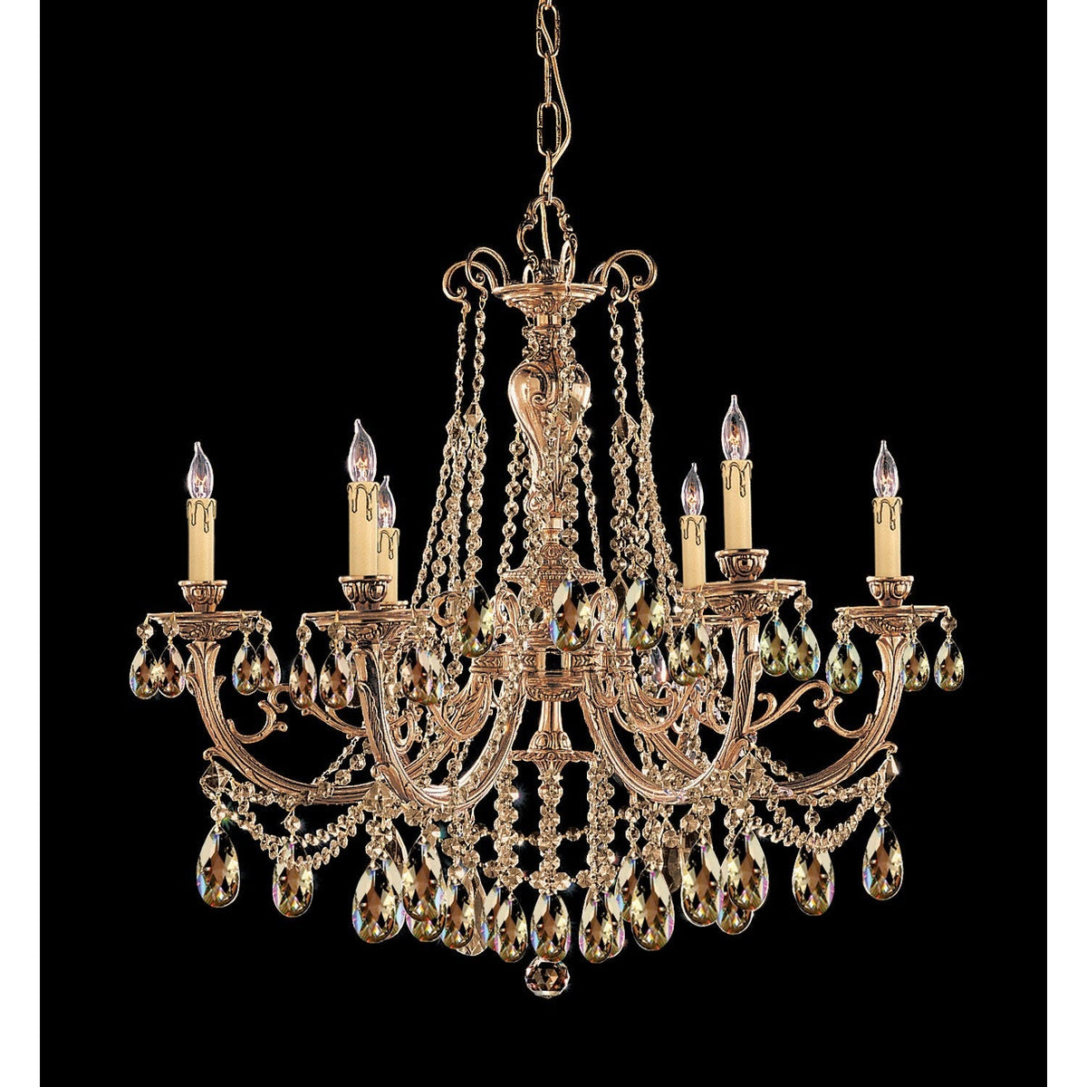 Olde Brass Golden Teak Six-Light Chandelier