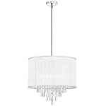 Six Light Crystal Pendant with White Organza Drum Shade