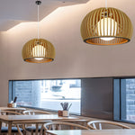 Hemispherical Wood Birdcage Glass Ball Shade Creative Modern Chandelier