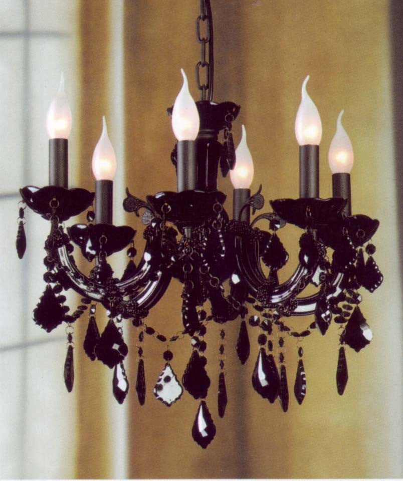 6 LightsTraditional crystal chandelier dressed with black crystals in black finish