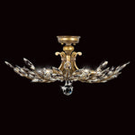 Semi-Flush Mount in Antiqued Warm Gold Leaf Finish with stylized faceted crystal leaves.