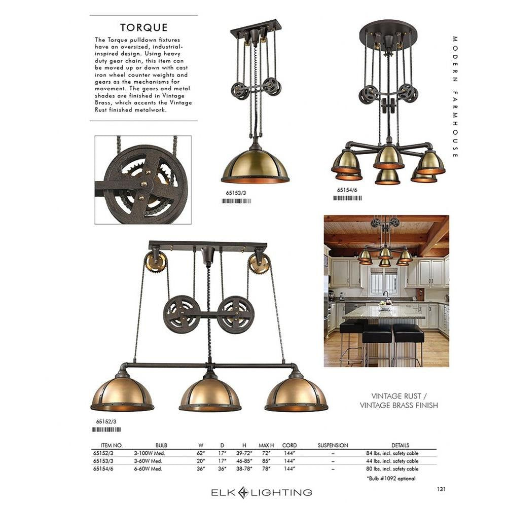 Elk Home - 65152/3 - Torque - 3 Light Island in Transitional Style with Urban/Industrial and Modern Farmhouse inspirations - 39 Inches tall and 16.5 inches wide