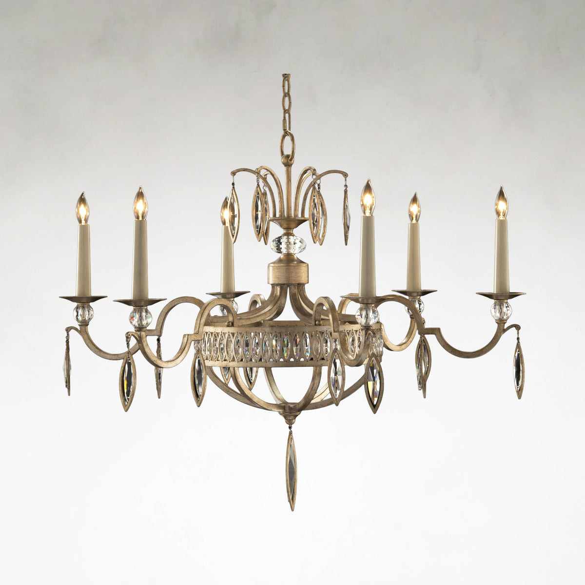 Marquis Crystal 6-Light 36-Inch Vintage Silver Leaf Chandelier Ceiling Light