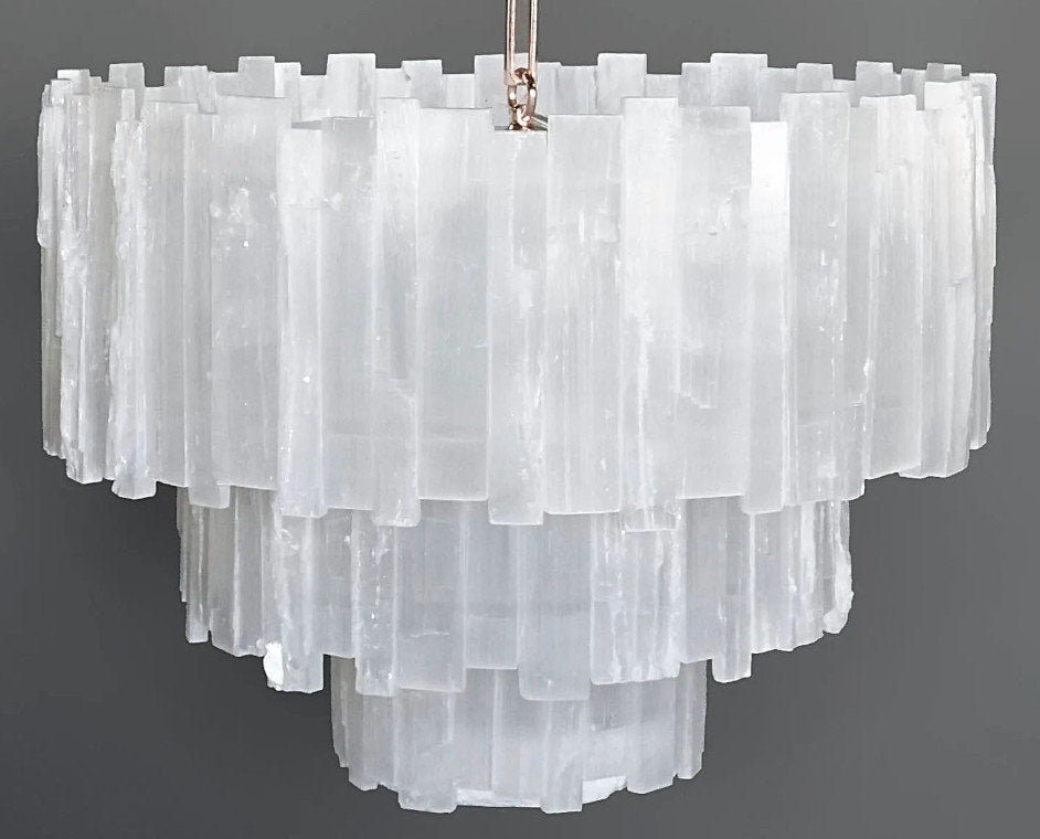 Selenite Chandelier, 3 Tiers, 30" W x 30" H