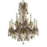 Rosalia Bronze Fifteen-Light 28-Inch Chandelier with Royal Cut Golden Teak Smoky Crystal