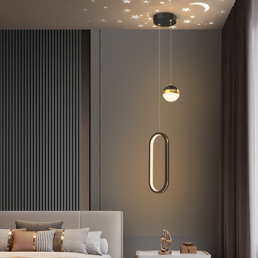 Led Ring Projection Round Oval Rings 3 Step Dimming LED Starry Projection Modern Pendant L ...