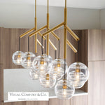 Sedona Triple Chandelier, 12-Light, LED, Aged Brass, Transparent Glass Orb, 24.5"W (700SDNMPL3CR-LED927 70E7GV5)