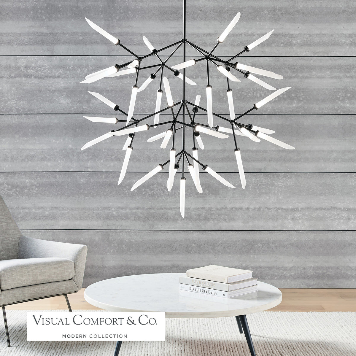 Spur Grande Chandelier, 45-Light, 3-Tier, LED, Black, Matte Black, 43.2"H (700SPRGFB-LED927 70PD8XN)