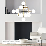 Viaggio Chandelier, 12-Light, LED, Black/Brass, Round Glass Globes, 30.25"W (700VGOOR-LED930 70P6CJJ)