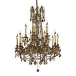 Rosalia French Gold Fifteen-Light 28-Inch Chandelier with Royal Cut Golden Teak Smoky Crystal