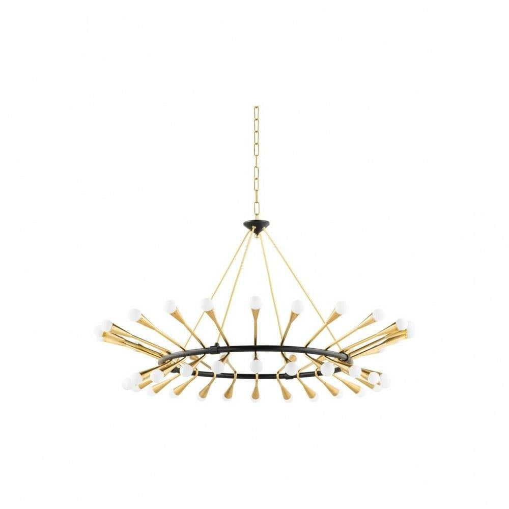 Bailey Street Home - 72-BEL-4637801 - Sputnik 48 Light Conical Arms Chandelier in Genuine Polished Brass with Opal Glass Globes 56 inches W x 26.75 inches H