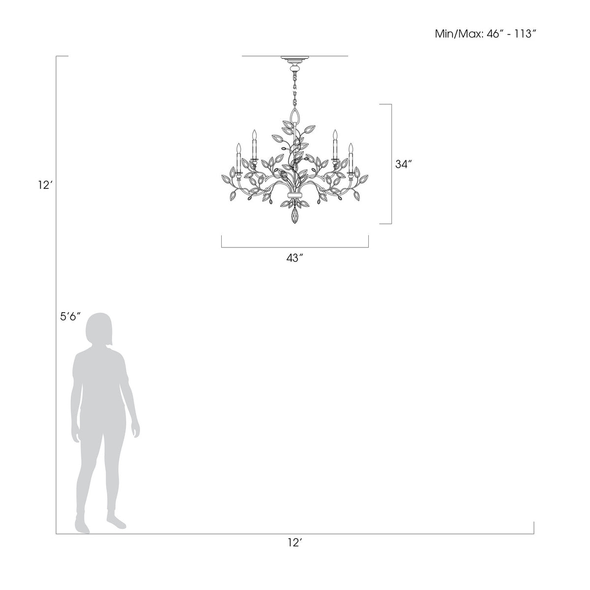 CRYSTAL LAUREL 43" W Round Chandelier