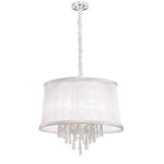 Six-Light Polished Chrome and Clear Crystal Pendant w/ White Organza Shade and Chain cover