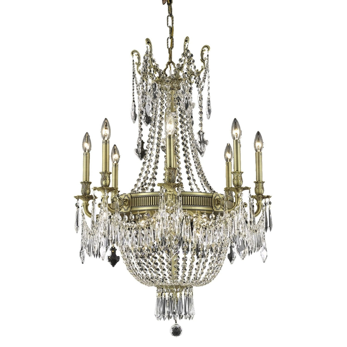 Esperanza French Gold Twelve-Light 26-Inch Chandelier with Royal Cut Clear Crystal